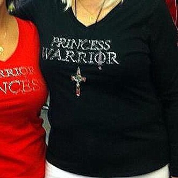 Womens Size Princess Warrior Crystal Bling Long V-Neck Sleeve Top Pink Sword - Picture 3 of 9